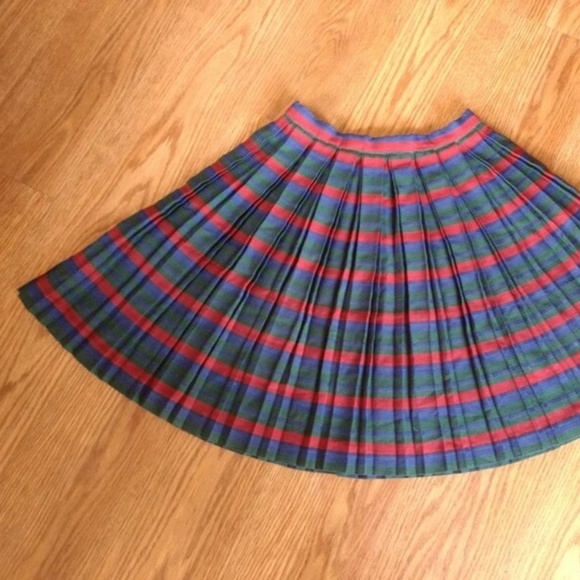 Vintage Pleated Skirt 50s 60s XS 25" Waist Red Green Blue Rockabilly Handmade - Picture 2 of 15